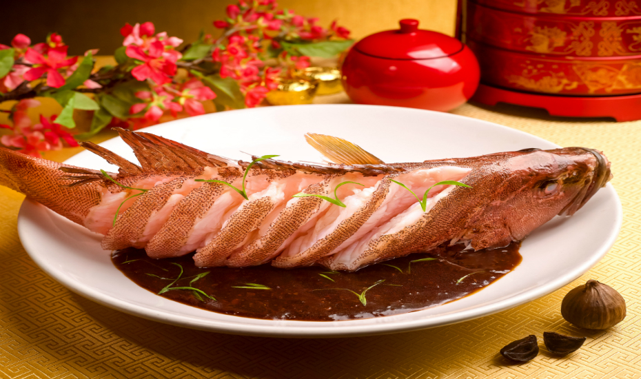 Wan Hao's steamed red garoupa with black garlic sauce