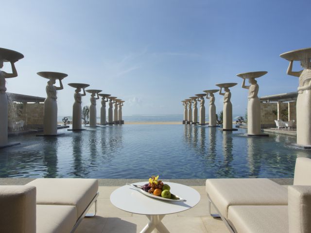 The Mulia's beachfront pools and ocean frontage are famous across Bali