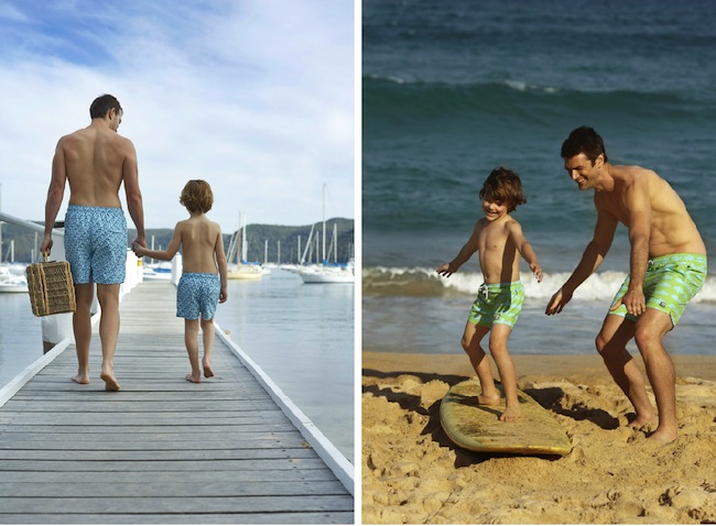 Tom & Teddy’s matching swim shorts for father and son.