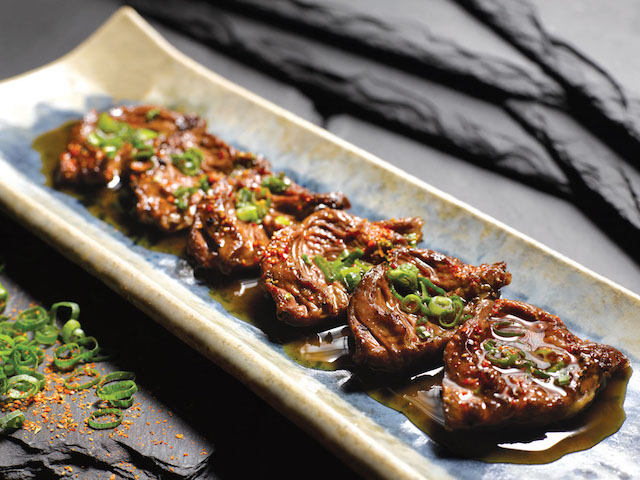Grilled chicken hearts at Bincho