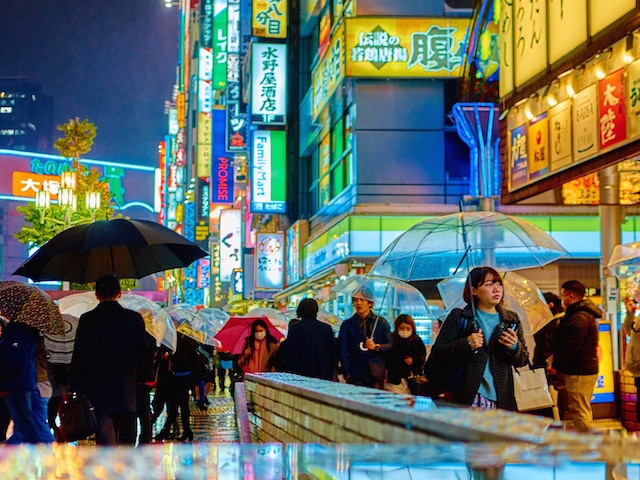 Tokyo's nightlife is always bustling, rain or shine. (Credit: Moyan Brenn)