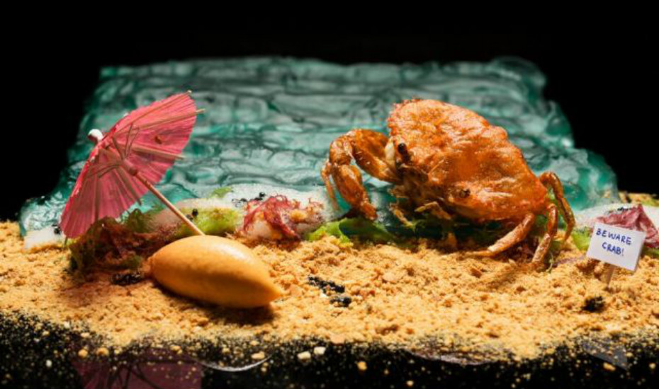 The famed Chilli Crab from Labyrinth is a dazzling combination of crunchy soft shell crab, fiesty ice cream and mantou crumbs