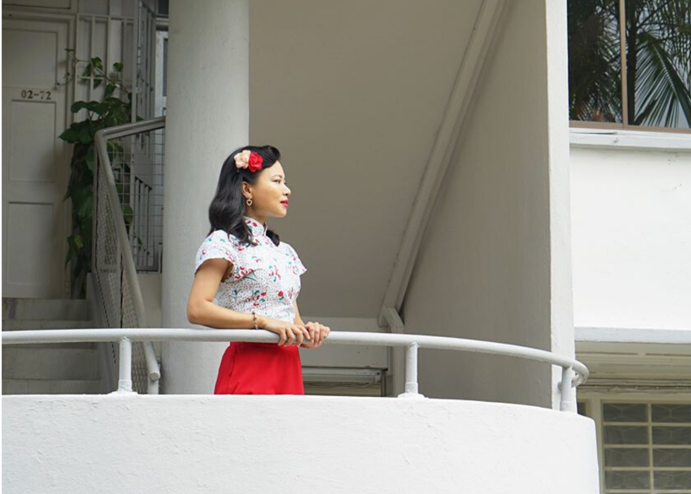 woman wearing vintage cheongsam