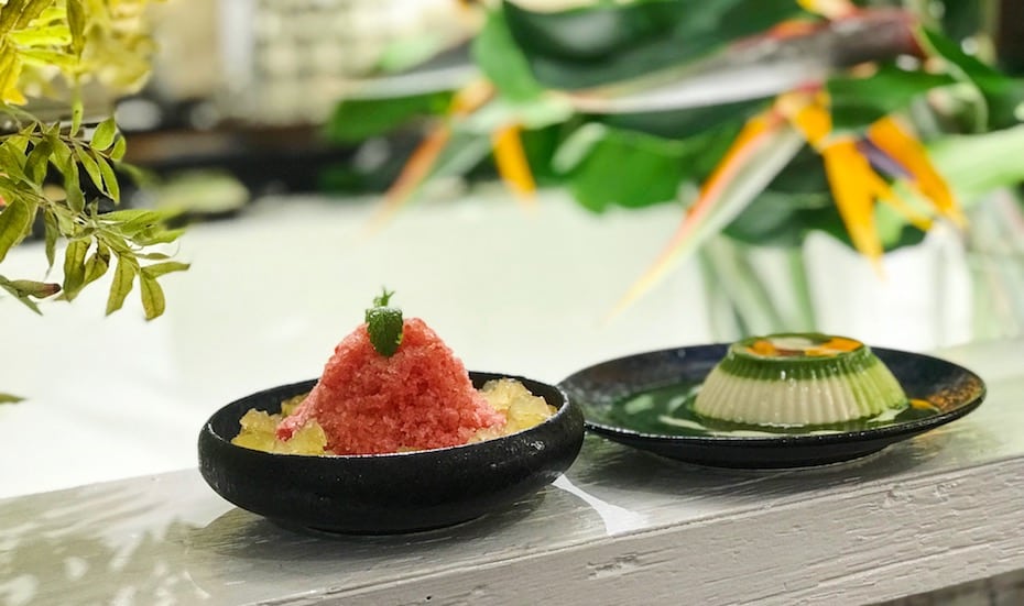 The watermelon granita with calamansi jelly and matcha coconut pannacotta