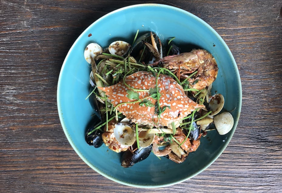 The spectacular shellfish stirfry at Claypots Full Circle.