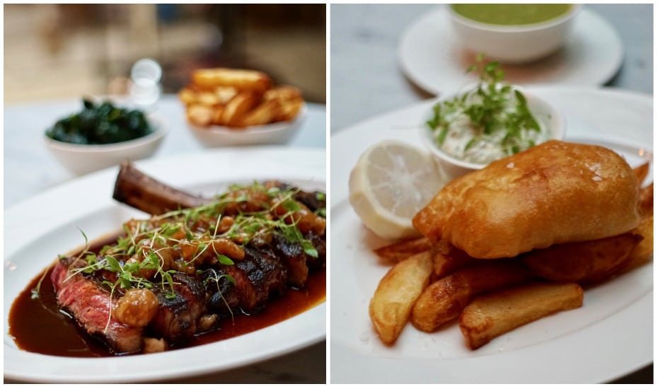 Aged Angus beef rib and fish and chips at Marco Pierre White's The English House