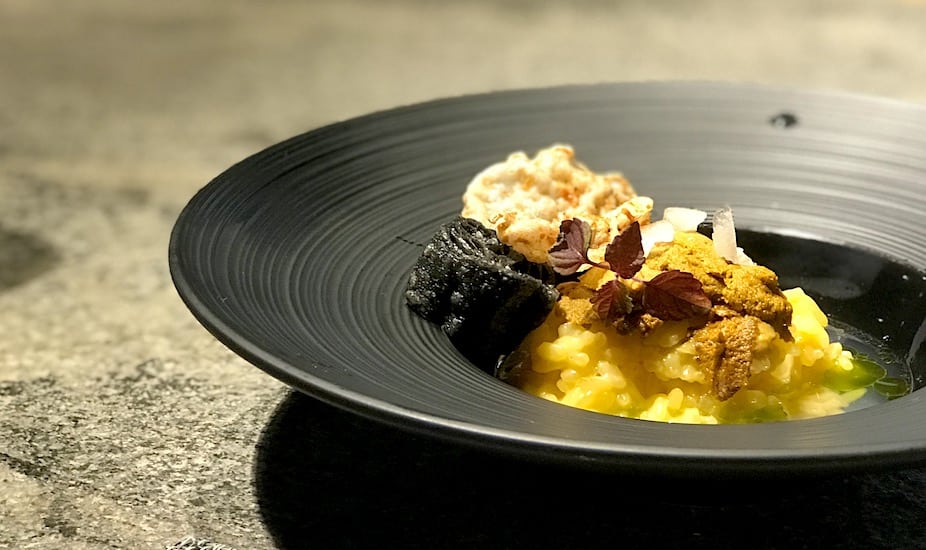 Chef Jeremmy Chiam’s comforting rice porridge:Uni Okayu at Le Binchotan.