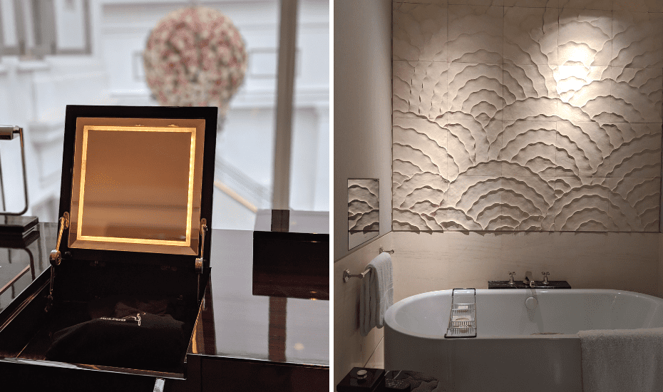 Wall features and elegant furniture in the newly opened The Capitol Kempinski Hotel Singapore