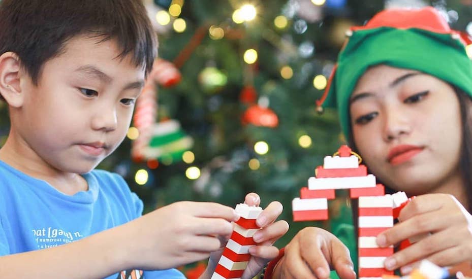 Lego decorations building activity at Legoland Malaysia Brick-Tacular Winter Wonderland