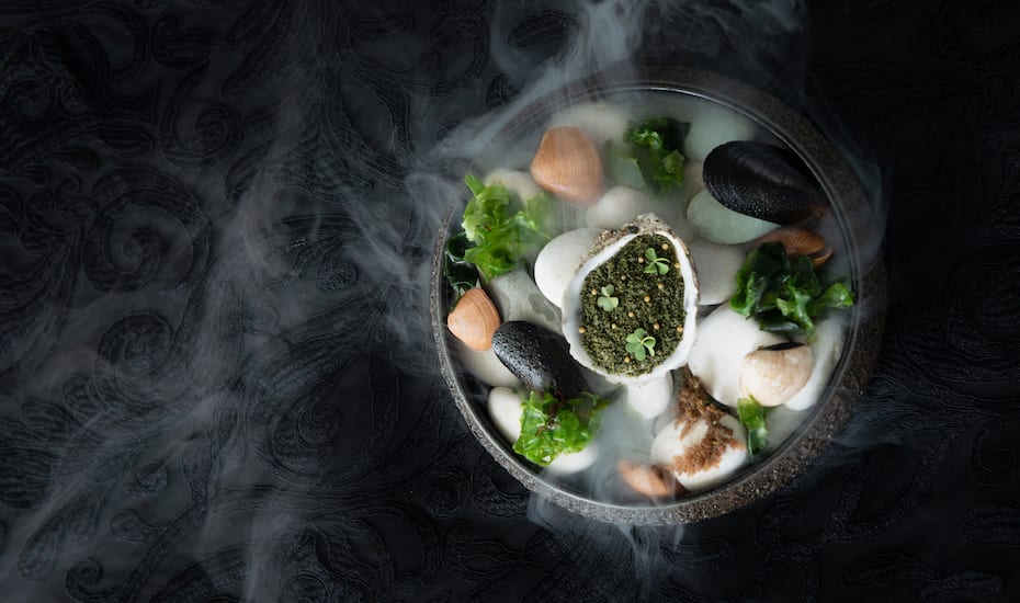 Oyster canapes at Aperitif restaurant, Ubud, Bali