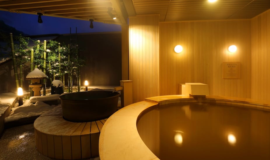 Natural hot spring onsen at The Kiroro, Hokkaido ski resort in Japan