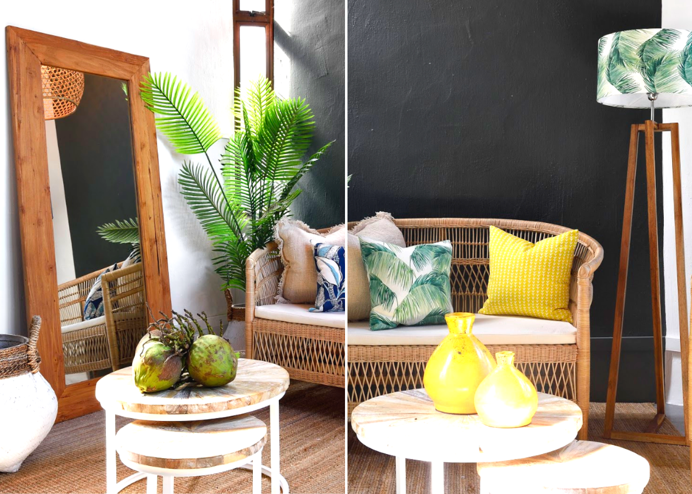Items featured: Reclaimed teak mirror, Malawi sofa and java table with white iron legs from Island Living. Photography: Island Living