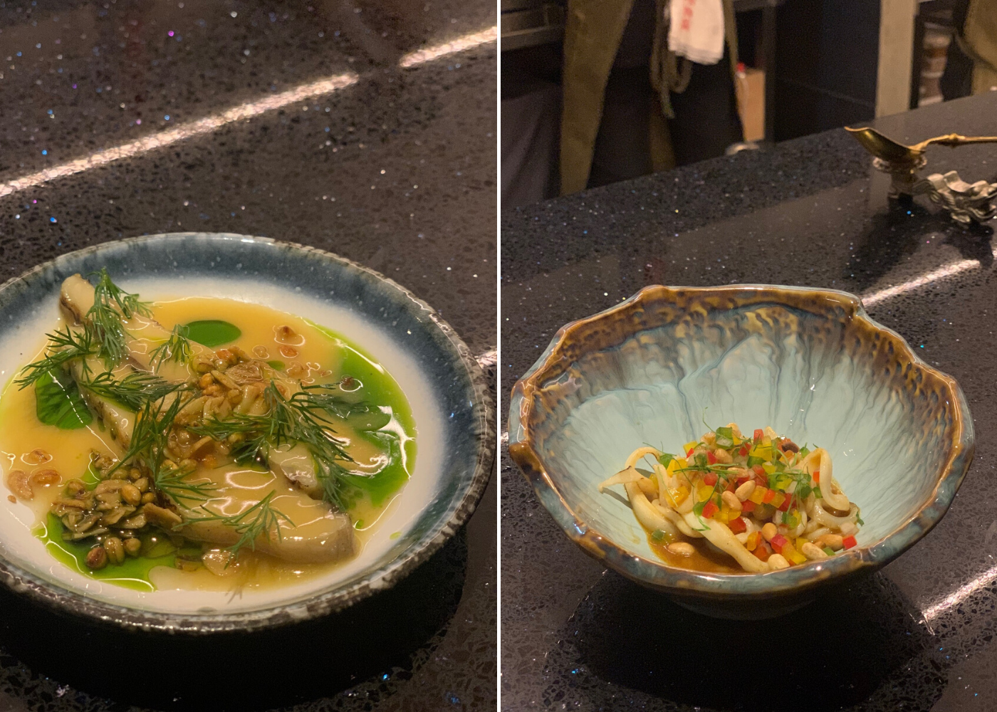 Left: Sturgeon; right: Squid Laghman. The Nomads Singapore