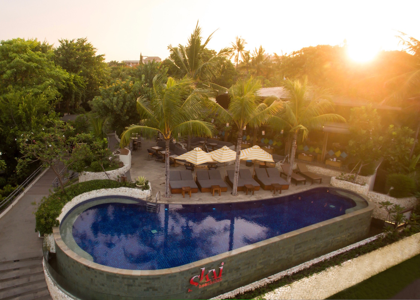 SKAI Beach Club at sunset Legian Bali Indonesia