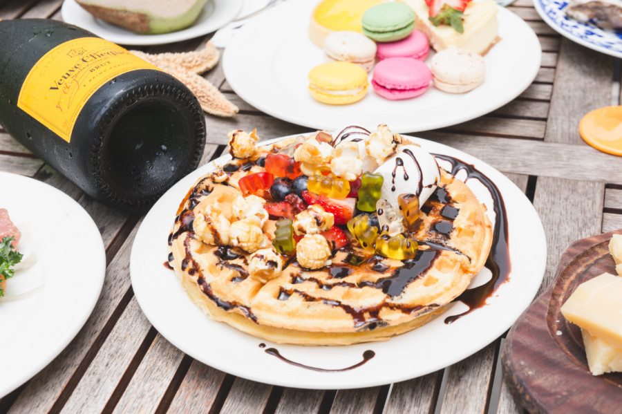 best brunch in Hong Kong Shore waffles and champagne