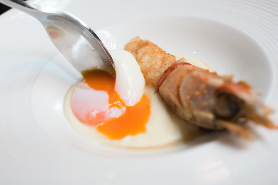 Table 63 degree egg with scampi
