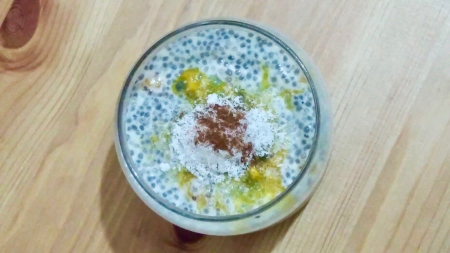 blueberry chia pots with mango and coconut