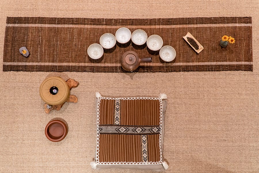 resham daswani spiral space tea set up