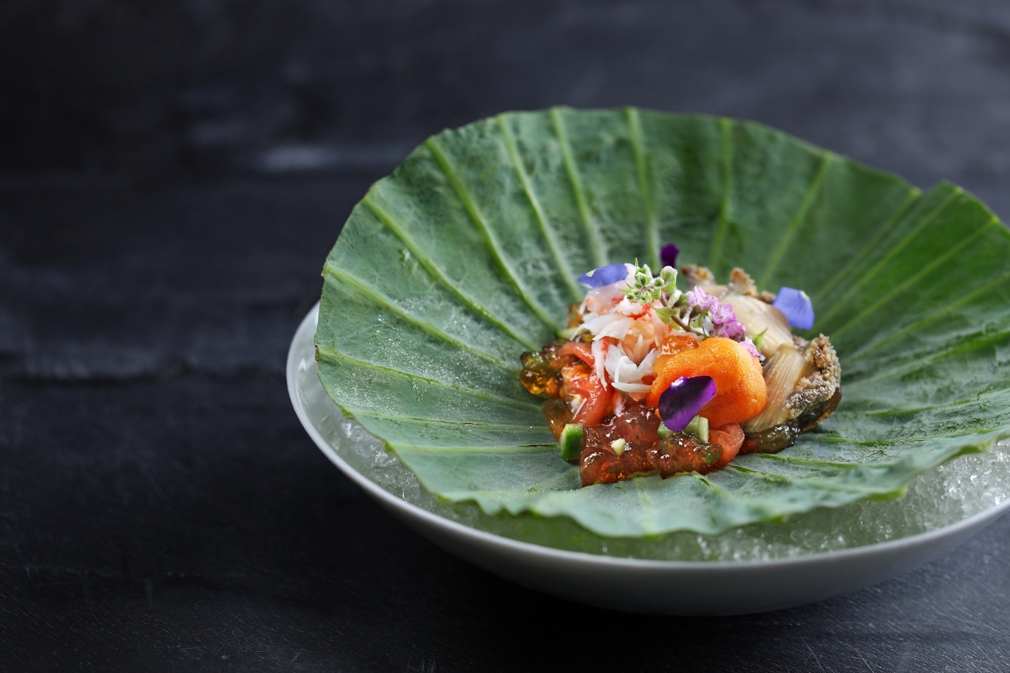 The Mira | Hotel brunches in Hong Kong | seafood dish on a leaf