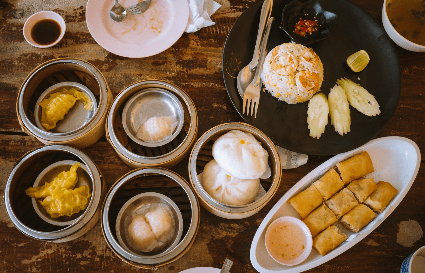 dim sum on a table