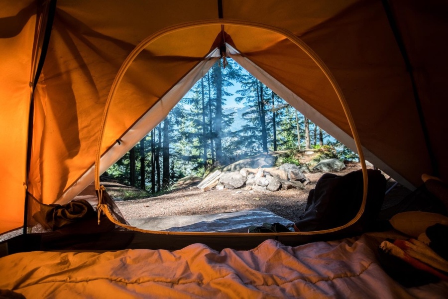 a tent in the woods